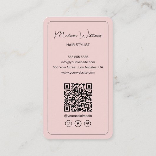 Modern Script Hair Stylist Salon Pink Visitekaartje (Achterkant)