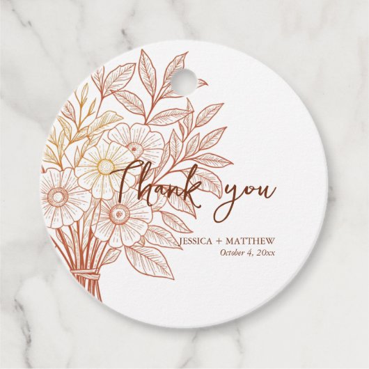 Modern Script Handgetekende Autumn Foliage bruilof Bedankjes Labels (Voorkant)