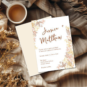 Modern Script Handgetekende Autumn Foliage bruilof Kaart