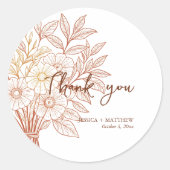 Modern Script Handgetekende Autumn Foliage bruilof Ronde Sticker (Voorkant)