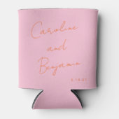 Modern Script Handschrift Bruiloft Roze en Sinaasa Blikjeskoeler (Voorkant)