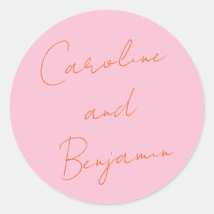 Modern Script Handschrift Bruiloft Roze en Sinaasa Ronde Sticker