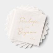Modern Script Handschrift Huwelijk Wit en Goud Folie Servetten (Insitu (Gestapeld))