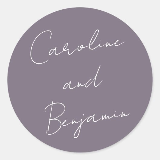 Modern script handschrift Wedding Dusty Paars Ronde Sticker (Voorkant)