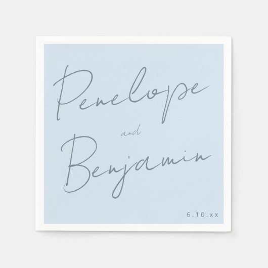 Modern Script Handwriting Soft Blue Classy Wedding Servet (Voorkant)