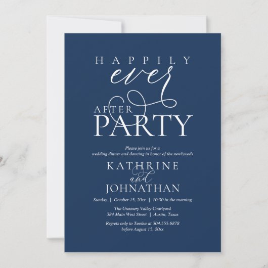 Modern Script Happily Ever After Party Elopement Kaart (Voorkant)