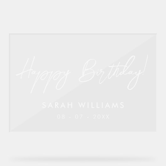 Modern script Happy Birthday Transparant Acryl Bord (Voorkant)