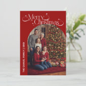 Modern Script Happy Holidays Arch Two Photo Red Feestdagenkaart (Staand voorkant)