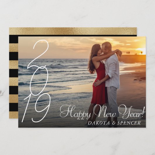 Modern script Happy New Jaren | Aangepaste foto va Feestdagenkaart (Voorkant / Achterkant)