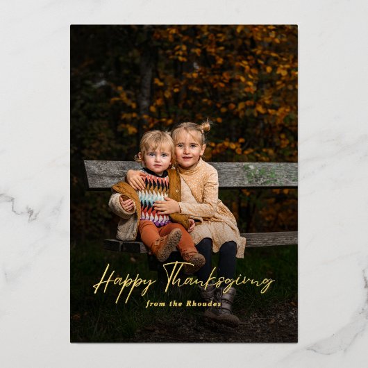 Modern Script Happy Thanksgiving Foto Folie Feestdagenkaart (Voorkant)