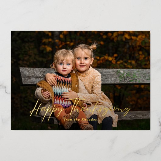 Modern Script Happy Thanksgiving Foto Folie Feestdagenkaart (Voorkant)