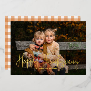 Modern Script Happy Thanksgiving Foto Folie Feestdagenkaart