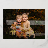 Modern Script Happy Thanksgiving Foto Folie Feestdagenkaart (Voorkant)