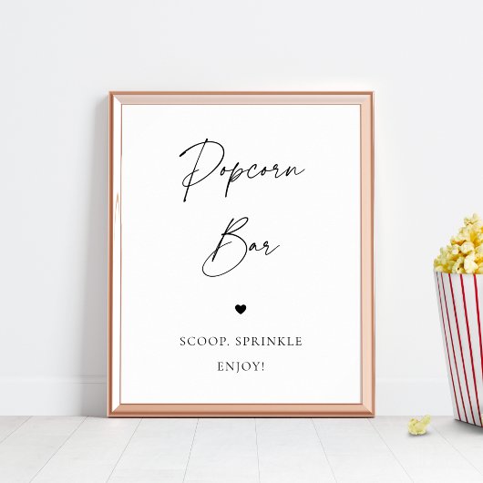 Modern Script Hart Chic Popcorn Bar Trouwbord Poster