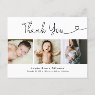 Modern Script hart foto collage baby dank u Briefkaart