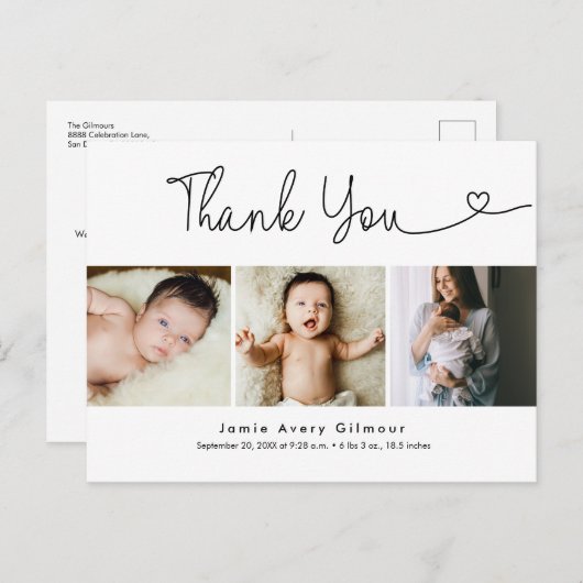 Modern Script hart foto collage baby dank u Briefkaart (Voorkant / Achterkant)