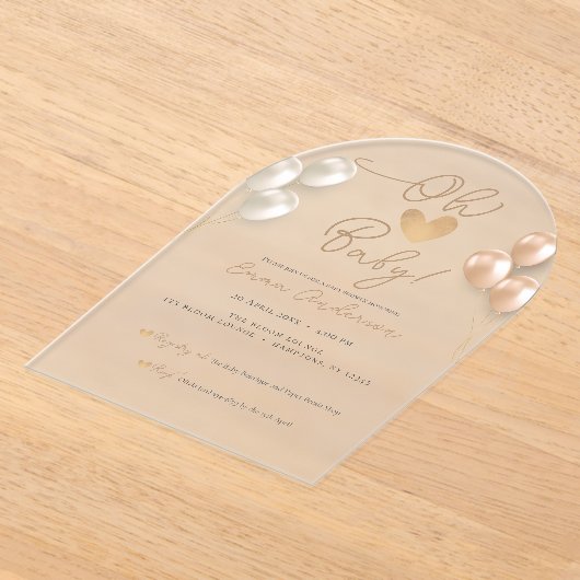 Modern Script Hartballonnen Neutraal Baby shower Acryl Uitnodigingen (Laagn)