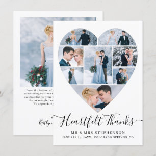 Modern Script Heart Photo Collage Wedding Bedankkaart