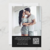 Modern Script Heart QR Code Foto Zwart Bruiloft Kaart (Achterkant)