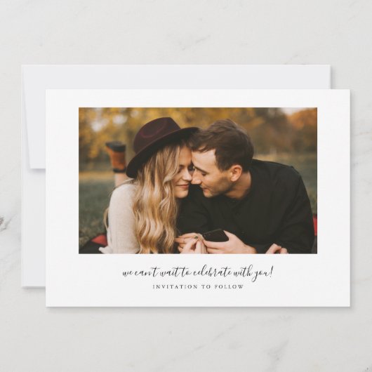 Modern Script Heart White Curved Frame Photo Save The Date (Achterkant)