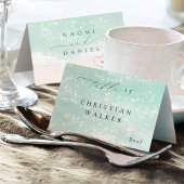 Modern Script Hearts Beach Opvouwbare Place Card Kaart