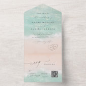 Modern Script Hearts in het zand Beach bruiloft All In One Uitnodiging (Binnen)