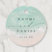 Modern Script Hearts in het zand Beach Wedding Bedankjes Labels (Achterkant)