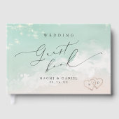 Modern Script Hearts In The Sand Beach Wedding Gastenboek (Voorkant)