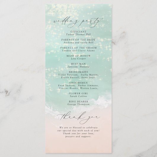 Modern Script Hearts In The Sand Beach Wedding Programma (Achterkant)