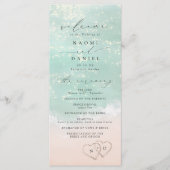 Modern Script Hearts In The Sand Beach Wedding Programma (Voorkant)