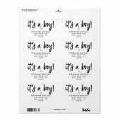 Modern script Het is een jongen baby shower Etiket (Full Sheet)