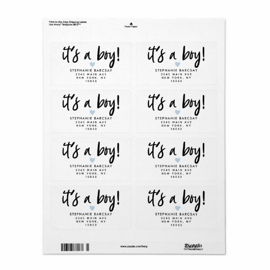 Modern script Het is een jongen baby shower Etiket (Full Sheet)