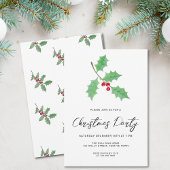 Modern Script Holly Christmas Party Kaart