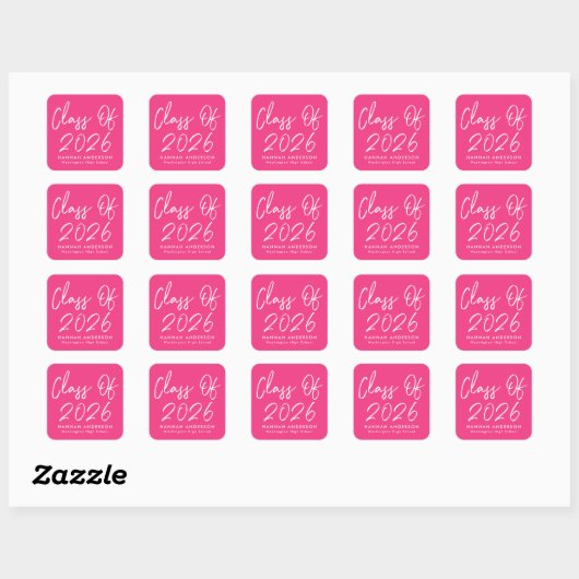 Modern Script Hot Pink Class van 2025 Afstuderen Vierkante Sticker (Vel)