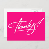 Modern Script Hot Pink Thank You Card Briefkaart (Voorkant / Achterkant)