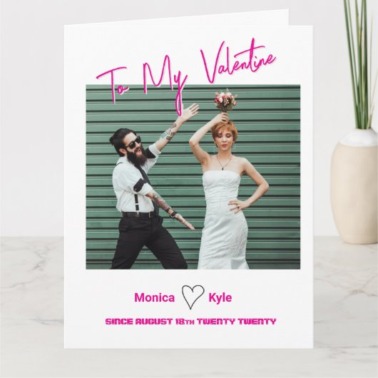 Modern Script Hot Pink Valentijn Custom Photo Kaart (Voorkant)
