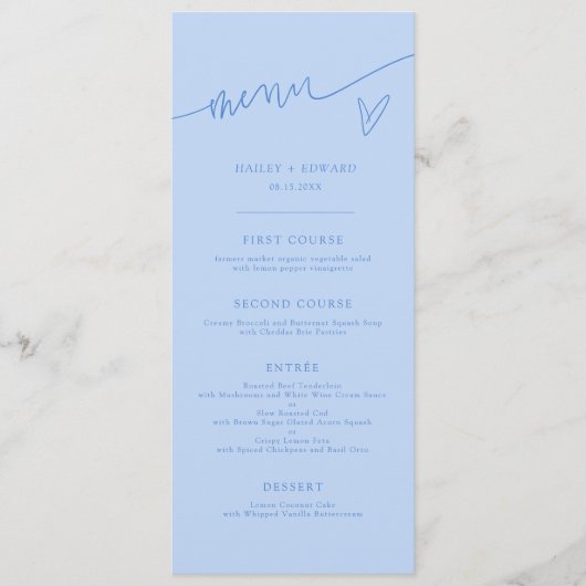 Modern Script Ijsblauw Trouwmenu Menu (Voorkant)