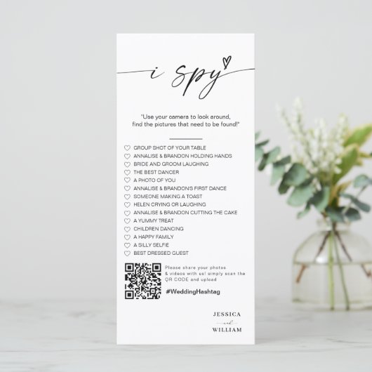 Modern Script Ik bespioneer trouwspel Receptie Fot Menu (Staand voorkant)