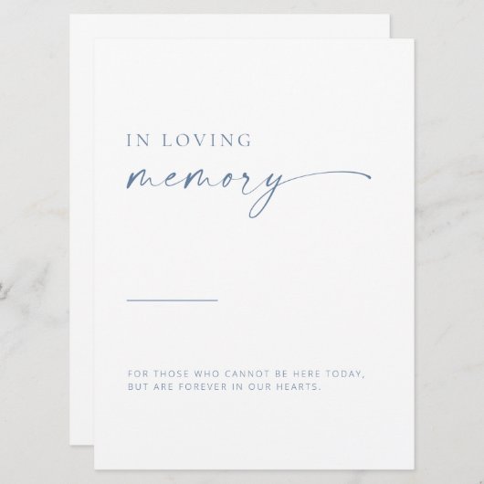 Modern script in Memory of the Sign | Blauw (Voorkant / Achterkant)