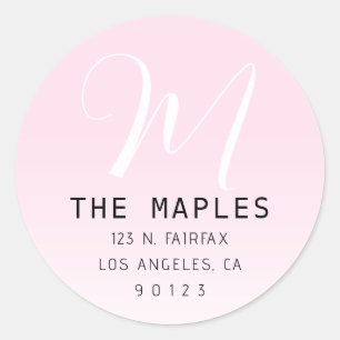 Modern Script Initiële Retouradres Roze Ombre Ronde Sticker