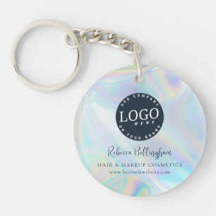 Modern Script Iridescent Business Logo Sleutelhanger