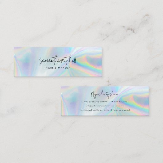 Modern Script Iridescent Salon Make-up Mini Visitekaartje (Voorkant / Achterkant)