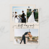 Modern Script Ivory 3 Photo Collage Wedding Bedankkaart (Voorkant / Achterkant)
