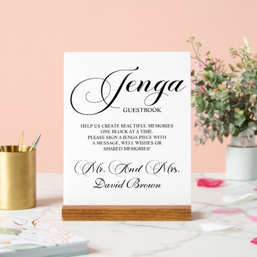 Modern Script Jenga Wedding Guestbook Acryl Bord (Huwelijk)