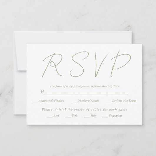 Modern script kalligrafie basis groene bruiloft RSVP kaartje (Voorkant)