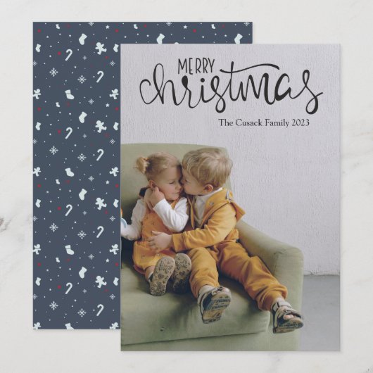 Modern Script Kalligrafie Foto Vrolijk Kerstfeest Feestdagenkaart (Voorkant / Achterkant)