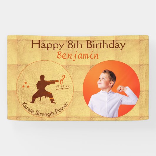 Modern Script Karate Martial Arts Kids Verjaardag Spandoek (Horizontaal)