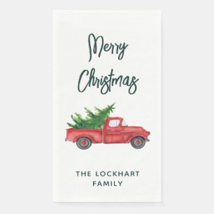 Modern Script Kerst Rode Truck Vakantie Servet