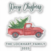 Modern Script Kerst Rode Truck Vakantie Sticker (Voorkant)