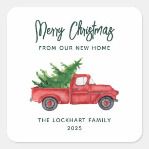 Modern Script Kerst Rode Truck Vakantie Vierkante Sticker